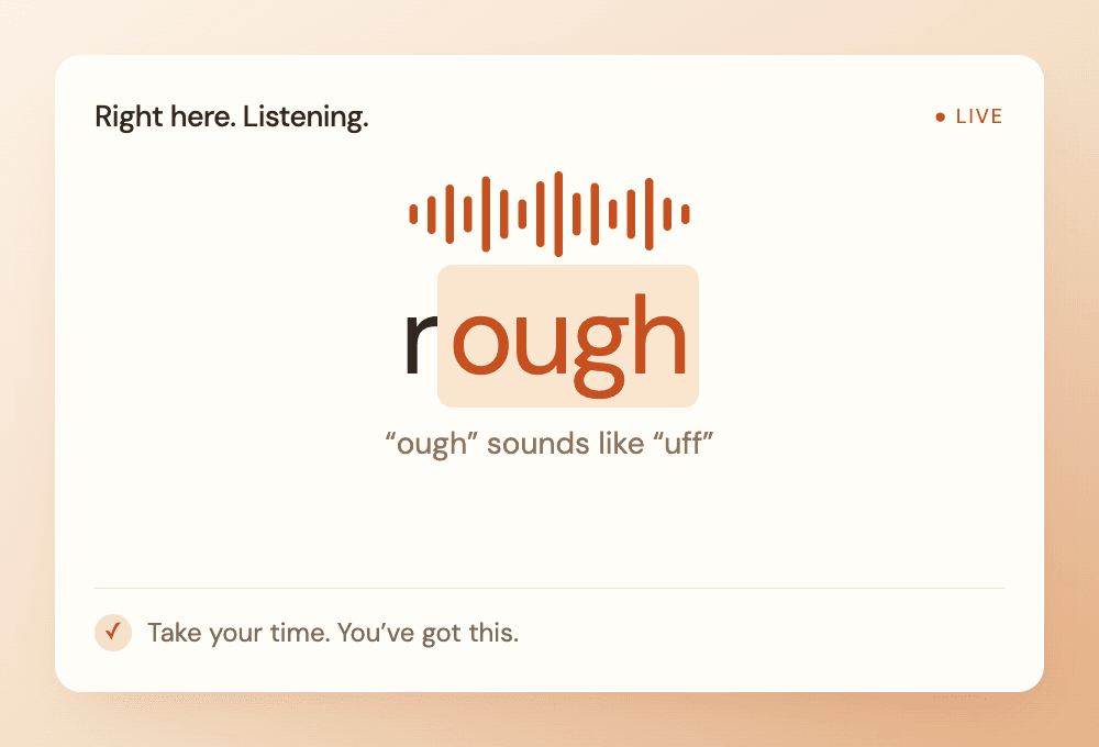 Sovi listens and helps your child practise tricky sounds.